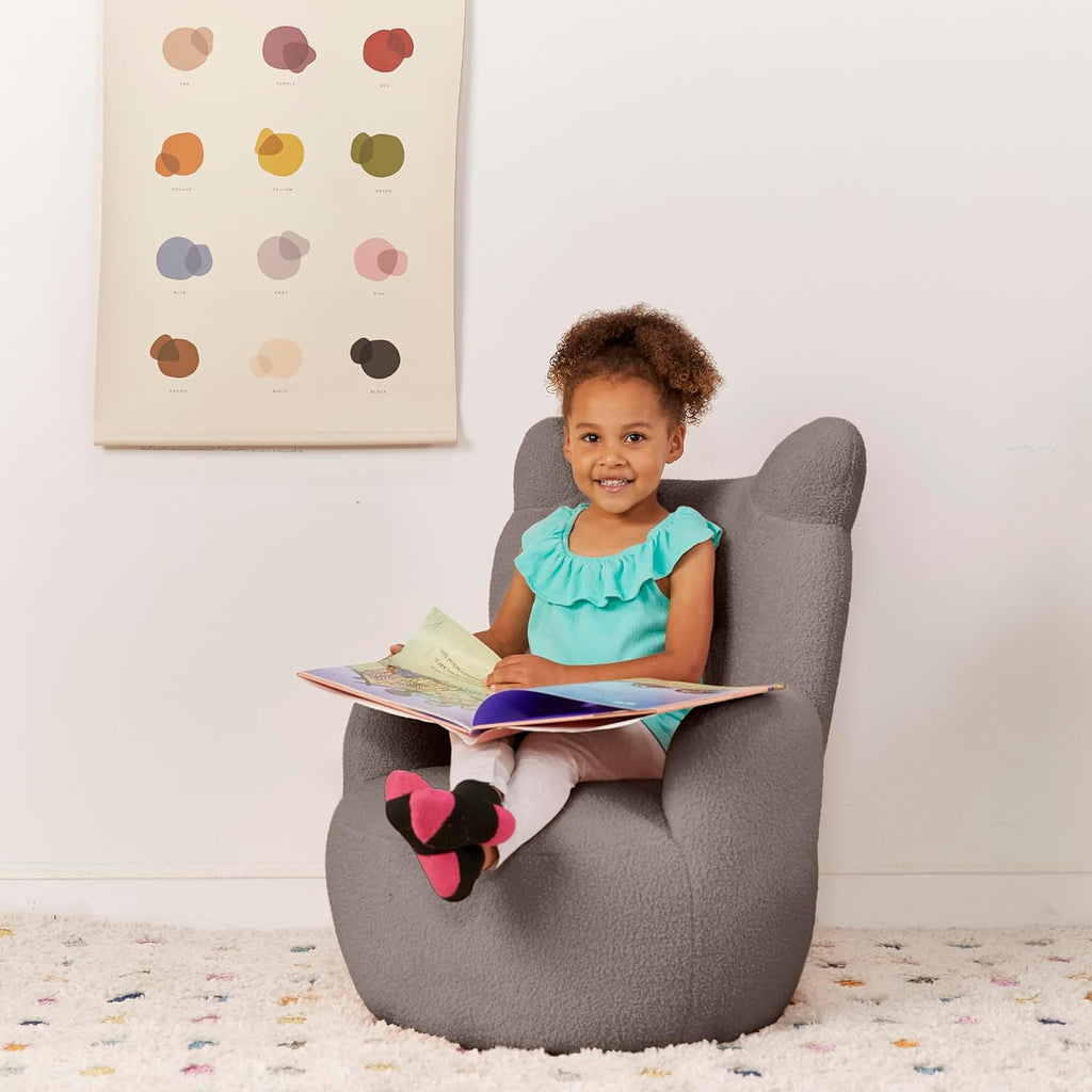 ECR4Kids Teddy Bear Sherpa Toddler Chair, 14in Seat Height, Kids Furniture, Grey