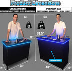 PartyLife Custom Premium Portable Bar Table w/LED Lights, Wireless Remote, Folding Legs, Black Fabric Bar Skirt, 2 Storage Shelves & 2 Carrying Bags | Commercial Grade | Strong & Sturdy