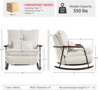 zyz Oversized Nursery Rocking Chair with Pillow, Teddy Upholstered Rocker Chair with Solid Wood & Steel Frame, 25° Gentle Rocking Accent Chair with DIY Ottoman Footrest for Living Room Bedroom, White
