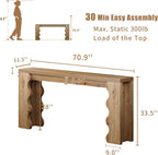 karlott 70.9" Farmhouse Entryway Table, Wood Console Table ，Behind Couch Table, Extra Long Sofa Table, Wavy Edge Design Console Table for Entryway, Entrance, Hallway, Forey, Living Room, Natural