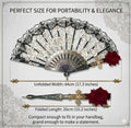 Gothic Lace Folding Hand Fan with Red Rose & Cross, Vintage Black Floral Fan for Lolita, Cosplay, Halloween, and Wedding, Elegant Victorian Style Fan for Women