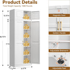 Polup Kitchen Pantry Cabinet, 86 Inch Tall Metal Storage Cabinet, Food Pantry cabinets with Doors and Shelves, White Storage Cabinets for Living Room, Dining, Office, Bathroom, Assembly Required