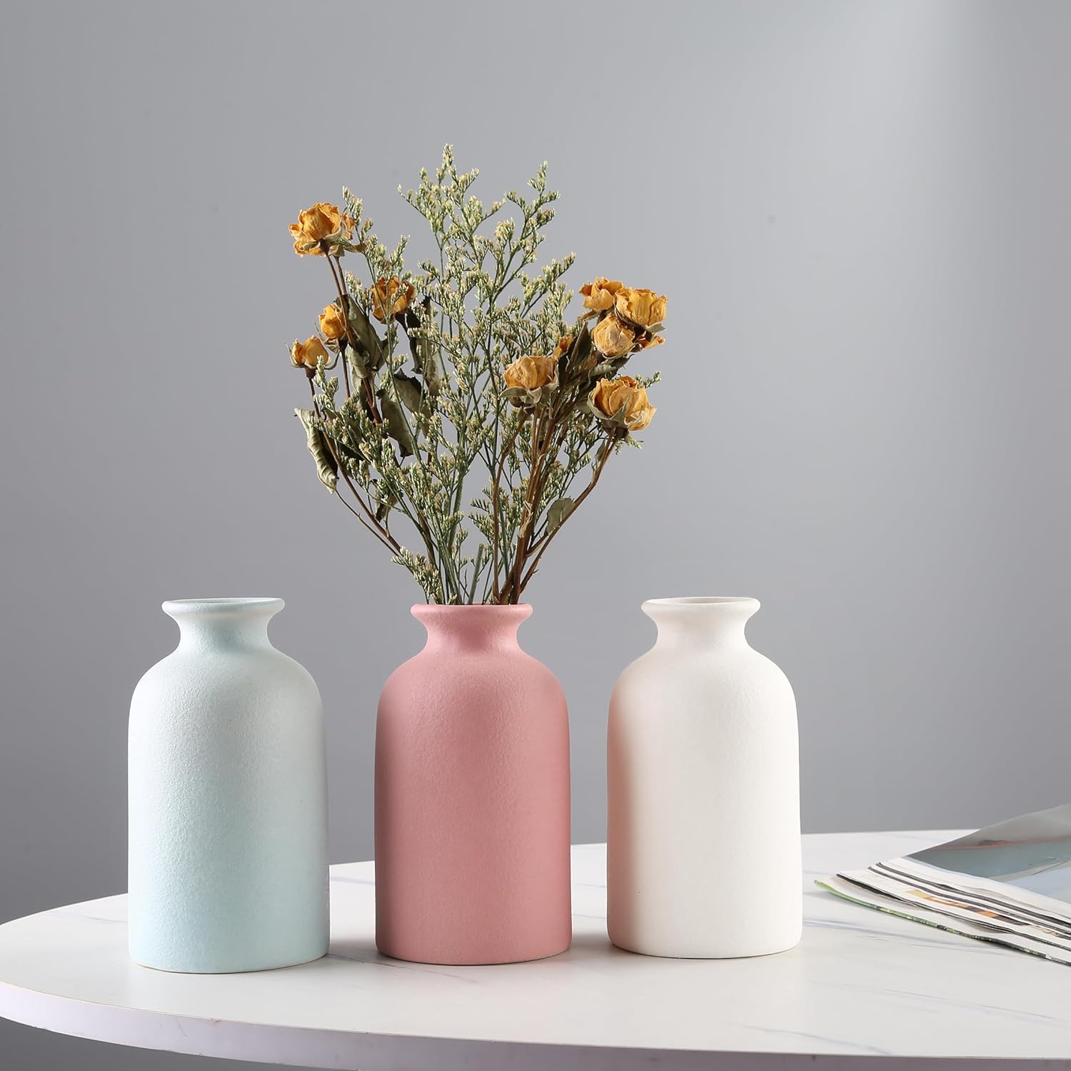 Blue Small Ceramic vase Dry Flower Vases for Home Decor Bohe vase Dried Flowers Home, Living Room,Modern, Minimalist,Centerpieces Office Desk Best Decoration(S Blue)