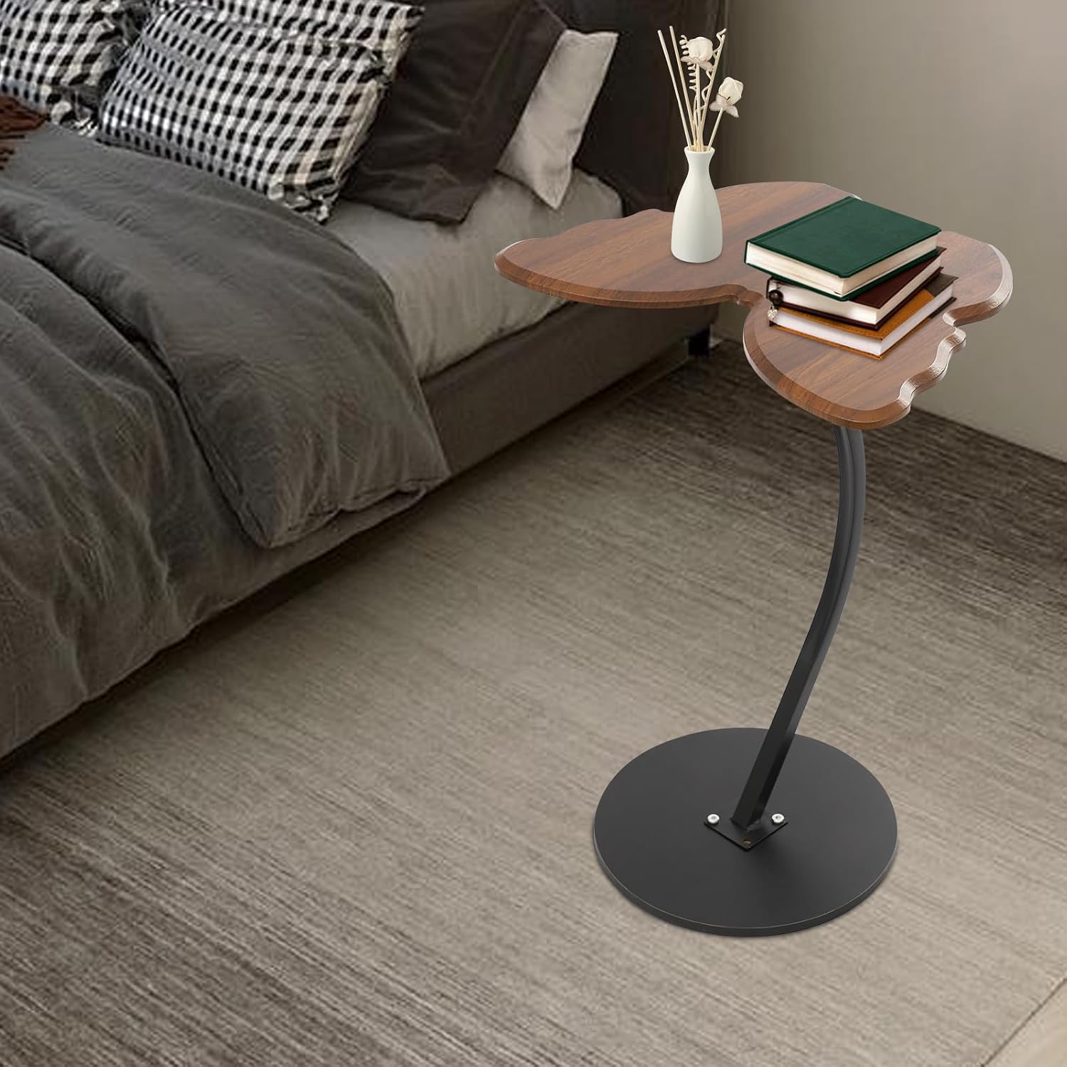 C-Shaped End Table, Butterfly Shaped Sofa Side Table with Metal Frame, Modern Accent Coffee Bedside End Table for Living Room Bedroom Office