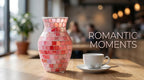 8" Pink Agate Mosaic Vase, Handmade Textured Glass Flower Vase, Romantic Rose Glass Centerpiece for Bedroom, Bathroom, Coastal Home Decor & Valentine's Day Gift