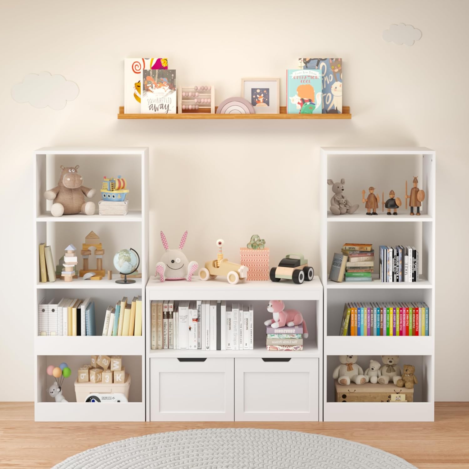 Book Organizer, Toy Storage Cabinet Organizer, White