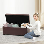 38" Leather Storage Ottoman for Living Room, Rectangular Tufted Storage Bench for Foot, Bright Brown