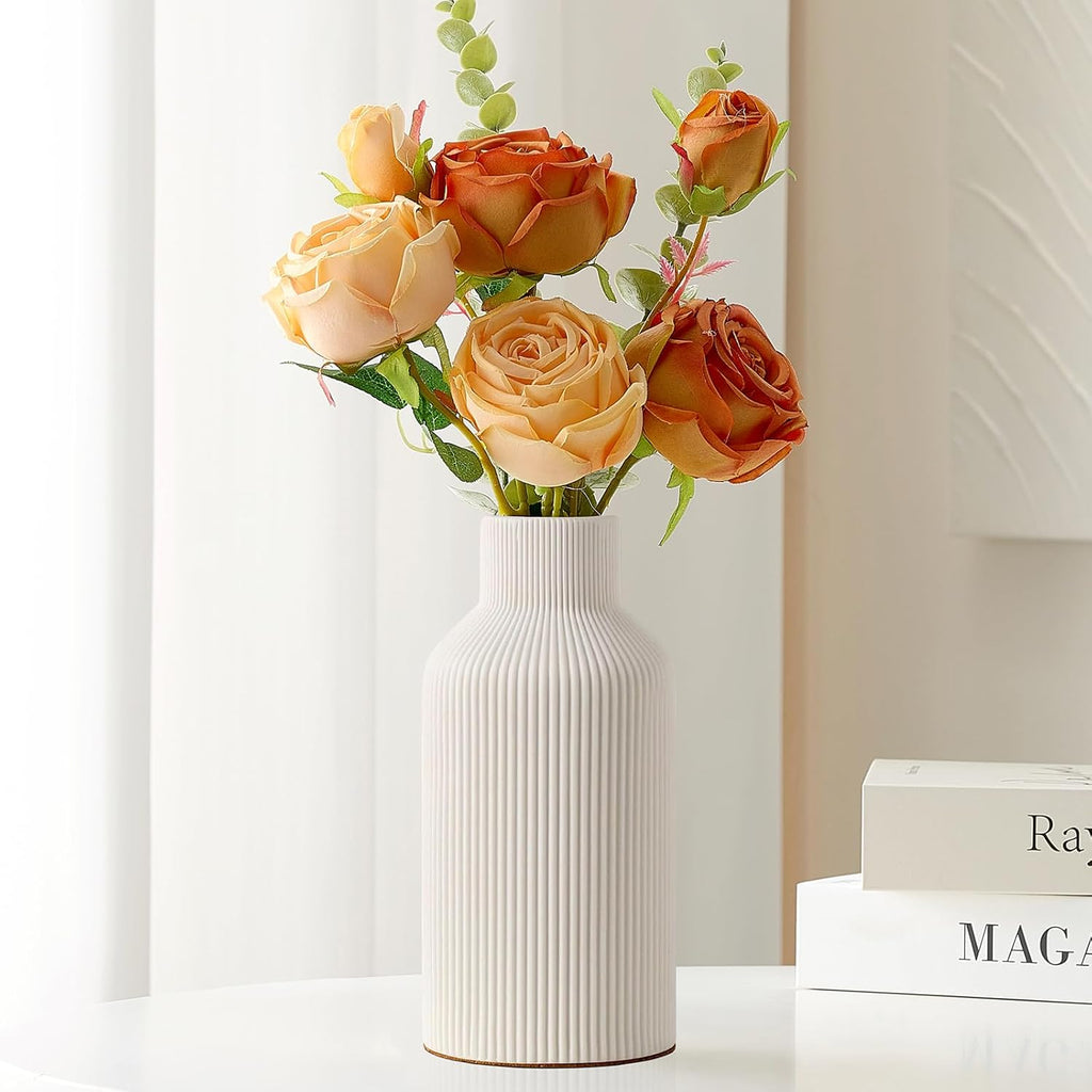 Mfacoy White Ceramic Flower Vase, Minimalist Decor, Modern Home Decorative Vase, Small Pampas Grass Vases For Kitchen, Bedroom, Office, Living Room, Bathroom, Shelf Centerpiece Table Decorations(8 in)