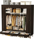 Portable Wardrobe 3 Rods 3 Drawers 3 Compartments Non-Woven Fabric Metal Frame Small Room (Brown, 57.5 in)