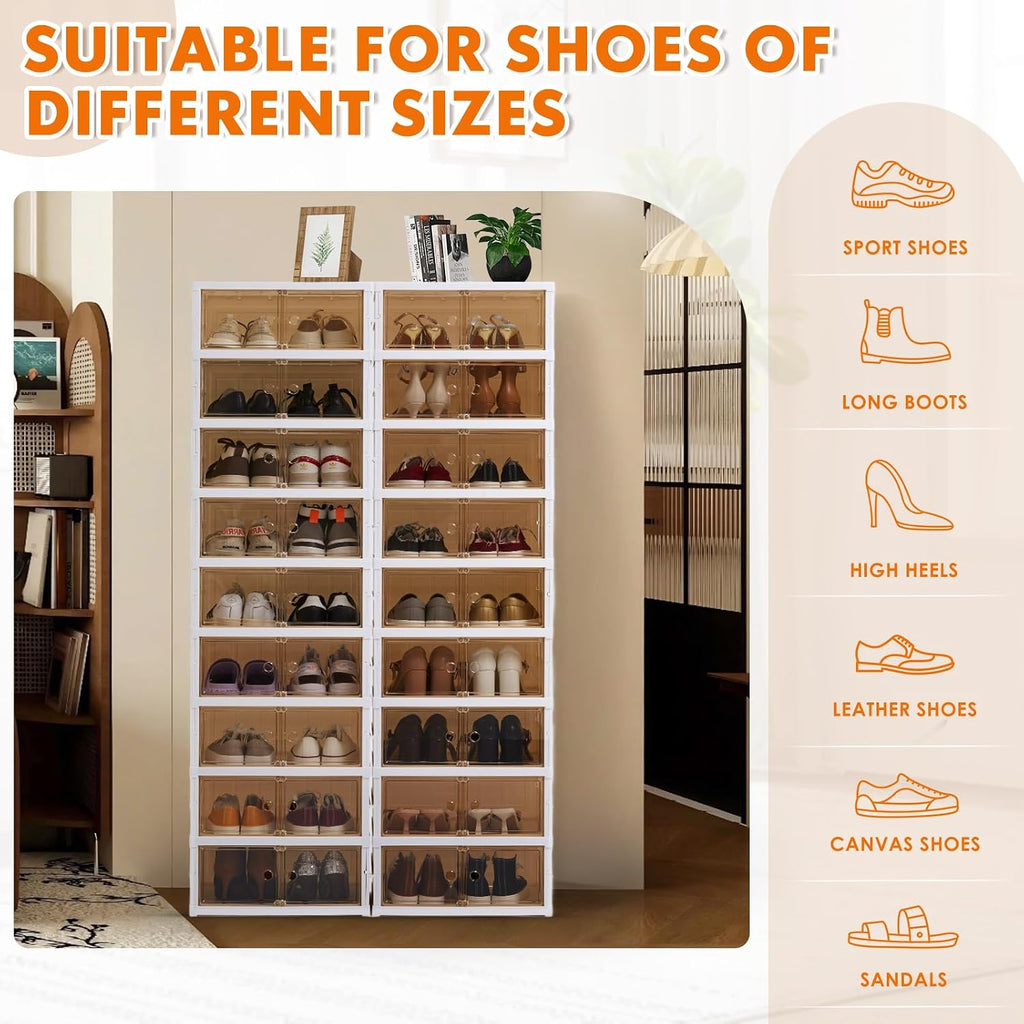 Collapsible Shoe Rack Organizer Foldable Shoe Cabinet with Doors, Large Plastic Folding Shoe Cabinet, Easy Assembly Shoe Shelves Organizer for Entryway (9Tiers,2Groups,36Pairs)