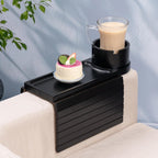 Couch Cup Holder for Armrests Over 4.9" Wide with 360° Phone Stand Black | Couch Arm Tray with 360° Rotating Phone Stand, 3 in 1 Foldable Sofa Arm Tray Table for Remote, Snacks, Phone, Drinks
