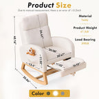 FOXHUNTER Rocking Chair for Nursery with Foot Rest Side Pocket Teddy, White | High Backrest,Headrest,Wooden Base Non-Slip Pads,Nursing Rocking Chair for Breastfeeding,Baby Bedroom,Living Room