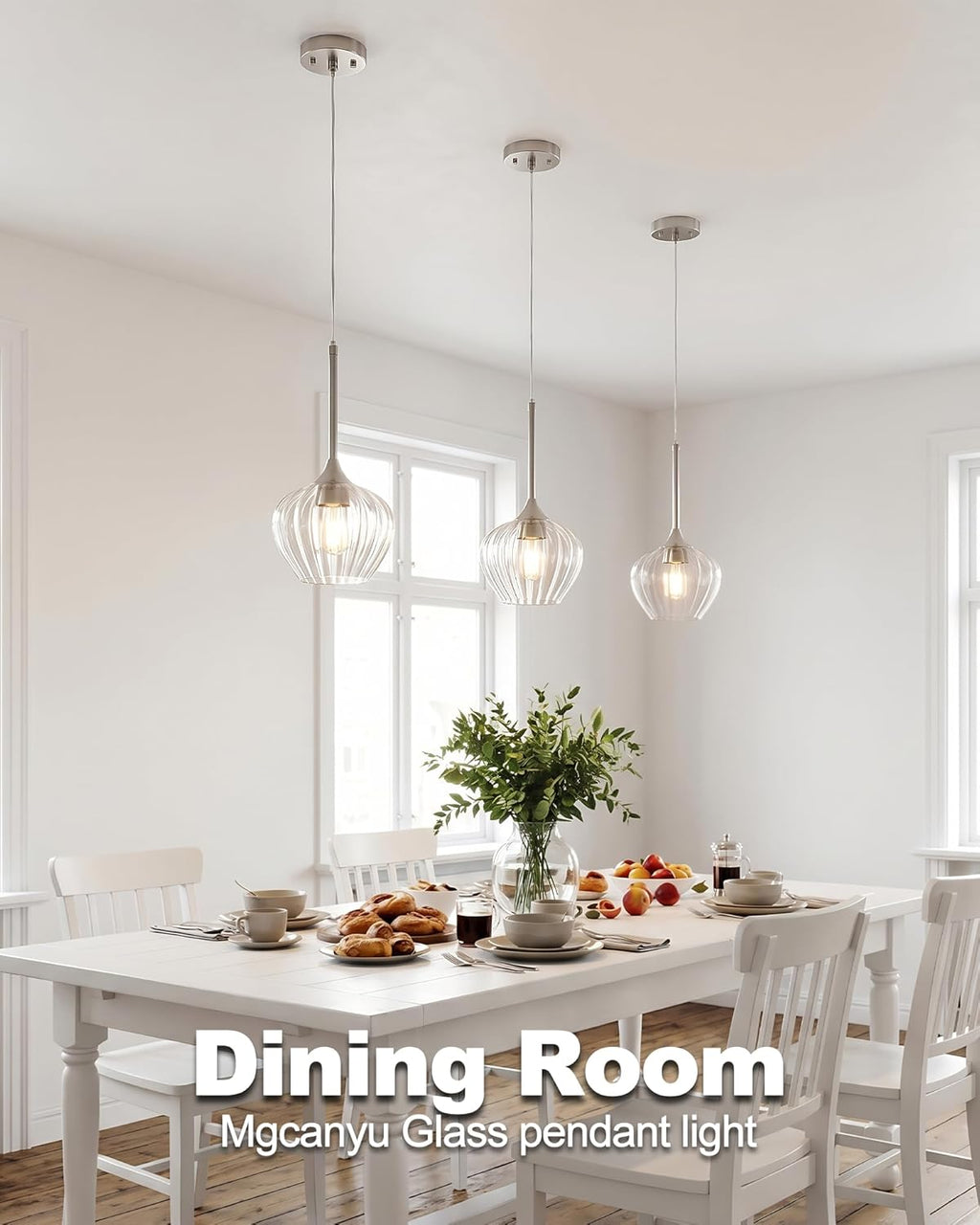 2-Pack Glass Pendant Lights Kitchen Island, 7.7" Modern Brushed Nickel Pendant Lighting Small Hanging Light Fixtures for Kitchen, Dining Room, Bathroom, Bedroom