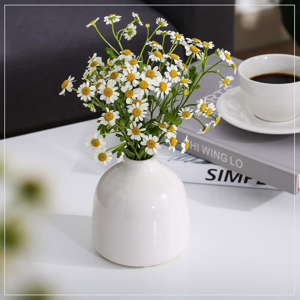 hjn Small White Vase Set of 3 for Modern Home Decor,Ceramic Vases for Centerpieces Flower Vases for Living Room Wedding/Dinner Table/Party -White