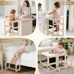 Toddler Kitchen Step Stool, 4-in-1 Foldable Standing Tower with Blackboard, Toddler Step Stool for Bathroom Sink, Kitchen Counter, Ages 18 Months+, 1-3 Year Old Boy Girl Gifts