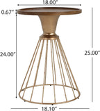 25" Pine Wood & Iron Side Table, End Table with Anti-Slip Concave Top, Small Table with Retro Hollow Design for Indoor Spaces, Antique Gold,Natural