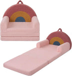 Blissful Diary Foldable Kids Couch, 2-in-1 Comfy Kids Chair for Reading, Playroom, Kids Couch Sofa for Girls Boys Birthday Gift, Blush Rainbow
