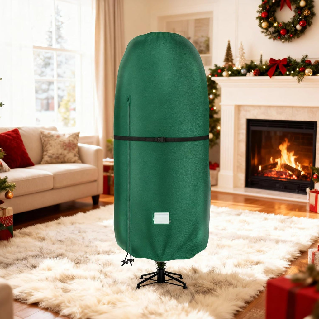 Christmas Tree Cover - 420D Waterproof Oxford Cloth Storage Bag for 4-6 FT Christmas Trees, Metal Zipper & Adjustable Straps (66" H x 50" W)