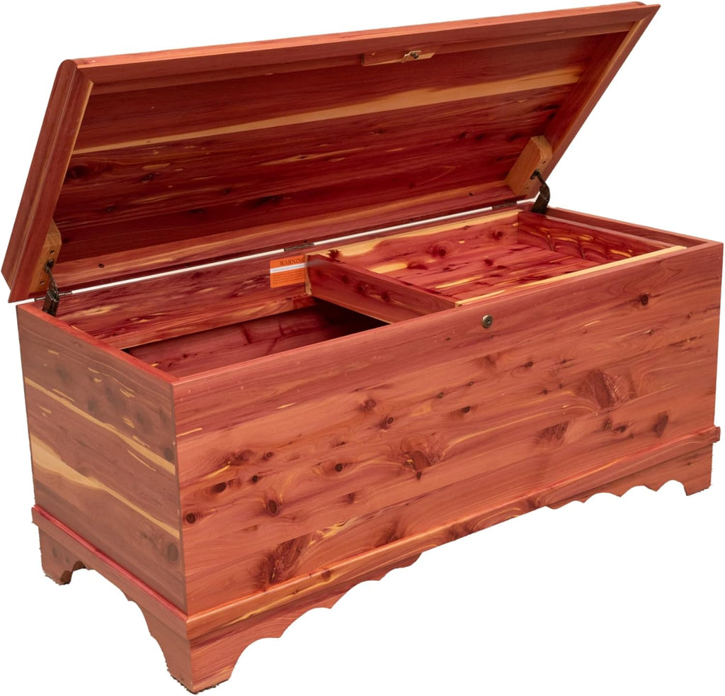 Rustic Red Door Co. Cedar Hope Chest with Waterfall Top and Tray, Amish Made Wooden Storage Trunk Box for Bedroom, Blanket, Clothes, Anti-Slam Hinges and Lock, Cedar Wood, Natural Stain, 36" Long
