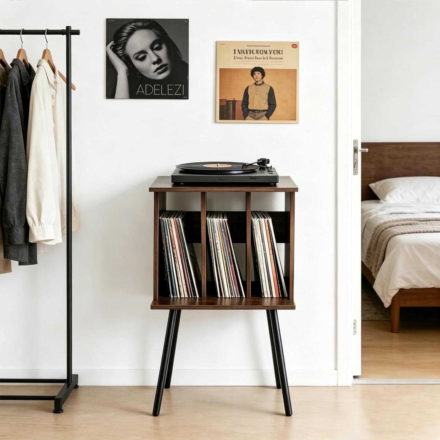 Record Player Table, Vinyl Record Stand, Vinyl Record Holder with Legs, Mid Century Modern Side Table for Record, Magazine, Books