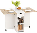 Folding Dining Table, Drop Leaf Table for Small Space with Drawer and Open Storage Shelves, Modern Rectangular Kitchen Dining Table, 47.2" L x 28.3" W (Oak & White)
