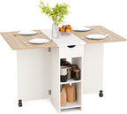 Folding Dining Table, Drop Leaf Table for Small Space with Drawer and Open Storage Shelves, Modern Rectangular Kitchen Dining Table, 47.2" L x 28.3" W (Oak & White)