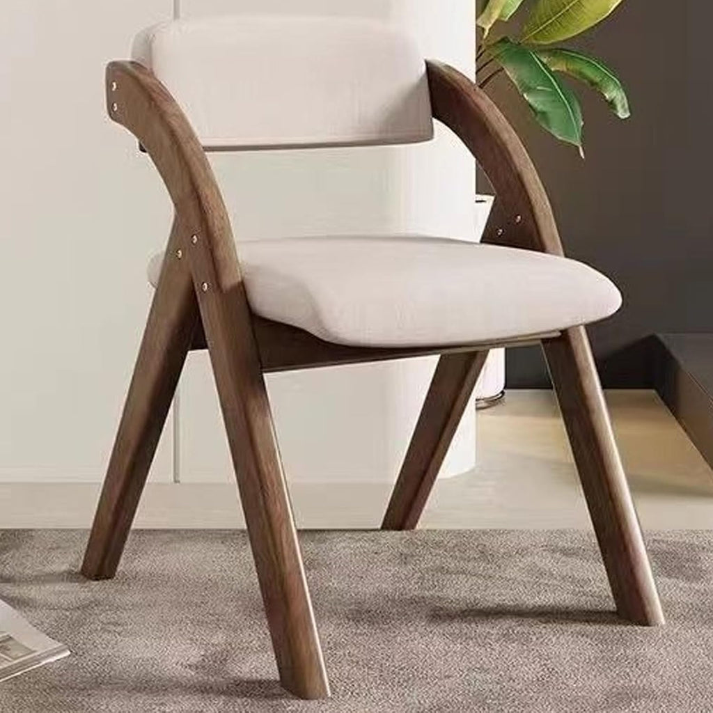 Chair, Wooden Folding Chairs with Cushion, Non-Assembly Design, Linen Fabric Padded Seat for Party Picnic Dining(Walnut Beige)