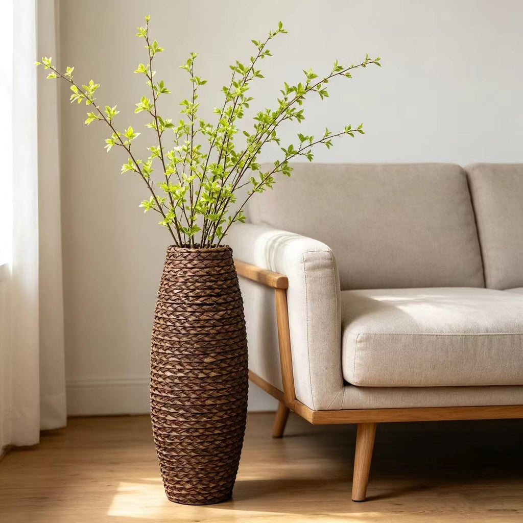 Hosley 20” Woven Floor Vase – Natural Wood & Grass Tall Decorative Vase for Pampas, Living Room, Entryway & Home Décor