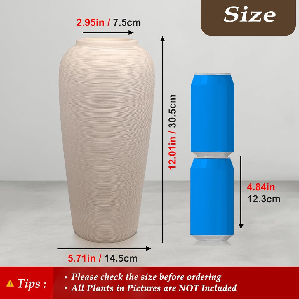 Tall Ceramic Vase 12 Inch Neutral Textured Vase,Cream Ceramic Vase for Home Decor,Farmhouse Tall Ceramic Flower Vase for Dining Table,Living Room,Kitchen,Bedroom,Entryway