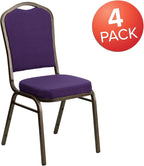 Flash Furniture 4 Pack HERCULES Series Crown Back Stacking Banquet Chair in Purple Fabric - Gold Vein Frame