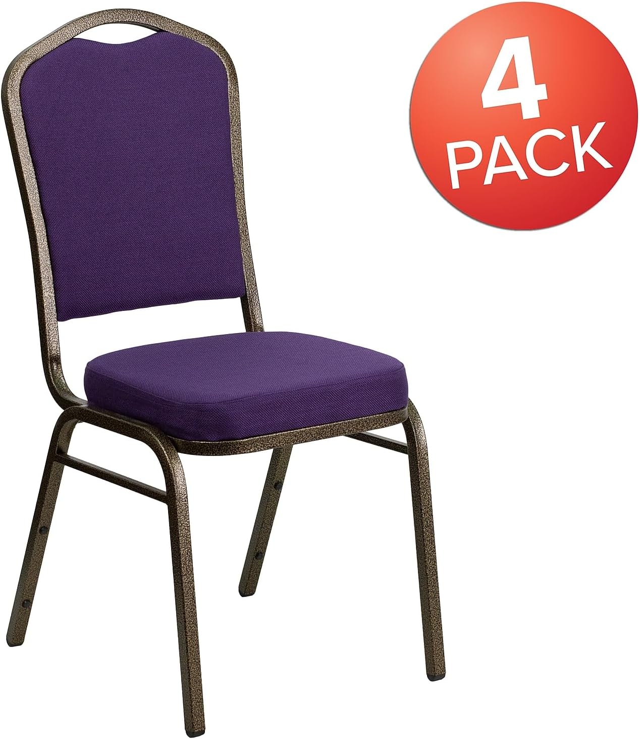 Flash Furniture 4 Pack HERCULES Series Crown Back Stacking Banquet Chair in Purple Fabric - Gold Vein Frame