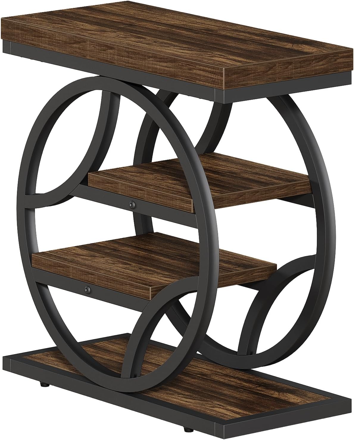 Tribesigns 25-Inch End Table for Living Room, Small Side Table with 4-Tier Storage Shelf, Narrow Industrial Nightstand with Geometric Metal Frame, for Home Bedroom Small Space