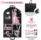 DEEKA 2 Pack Dance Garment Bag for Hanging Clothes with Zipper Pockets Dance Accessories Essentials Uniform Costume 40 Inch Dress Bags for Dance Competition Girls (Black,Pink)