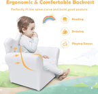 MAT EXPERT Toddler Couch with Ottoman, Kids Royal Sofa Couch with Smooth PVC Leather, Crown Shape & Diamond Buckle Decoration, Upholstered Kids Sofa, Ideal for Boys & Girls Age 3-5 (White)