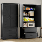 BORNOON Pantry Organizers and Storage Cabinet, 71” Barn Door White Kitchen Cabinet with Drawers and Adjustable Shelf, Tall Pantry for Kitchen, Dining Room, Living Room. Bathroom and Office