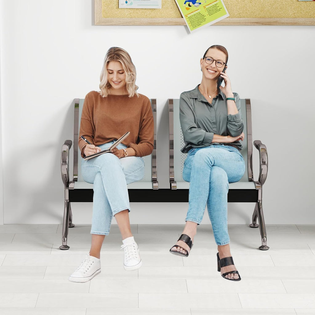Peach Tree Airport Reception Waiting Room Chair with Arms for Reception Room, Office, Barber Bench in Bank Hospital and Market (2 Seats, Silver)