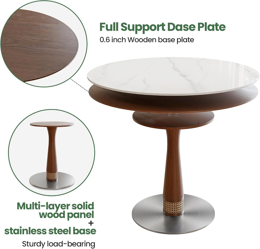 39" Round White Sintered Stone Dining Table with Pedestal Base for Kitchen Dining Room