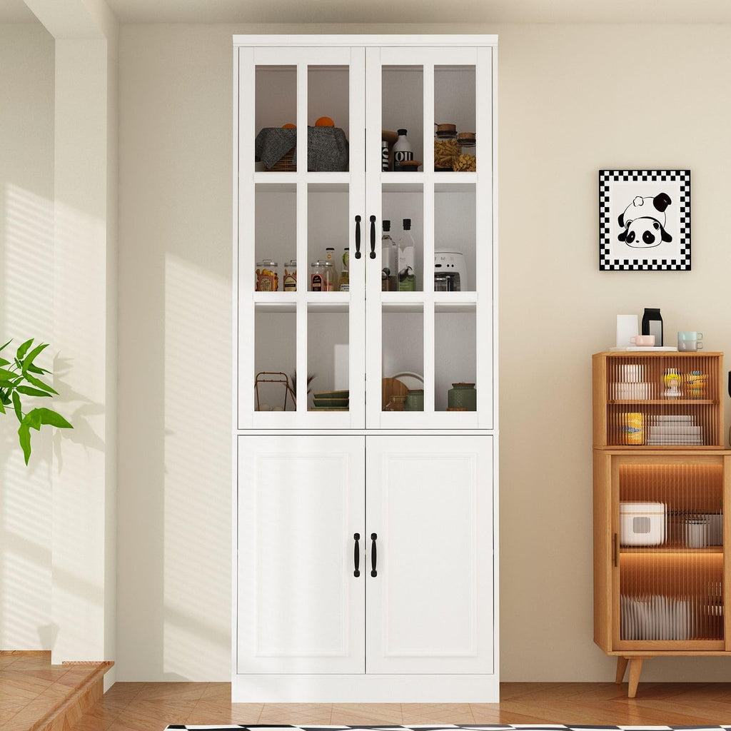 MOUMON Kitchen Pantry Storage Cabinet with Glass Doors, Pantry Organization and Kitchen Storage, Adjustable Shelves and Doors White 31.5”W x 15.7”D x 78.7”H