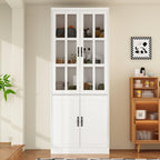 MOUMON Kitchen Pantry Storage Cabinet with Glass Doors, Pantry Organization and Kitchen Storage, Adjustable Shelves and Doors White 31.5”W x 15.7”D x 78.7”H
