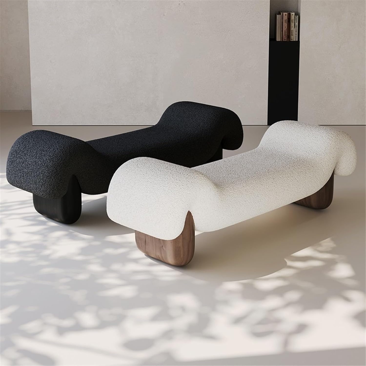 Modern White Wooden and Fabric Sofa Stool Retro Style for Changing Shoes Bedroom Bedside and Dressing Room Entryway(Small)