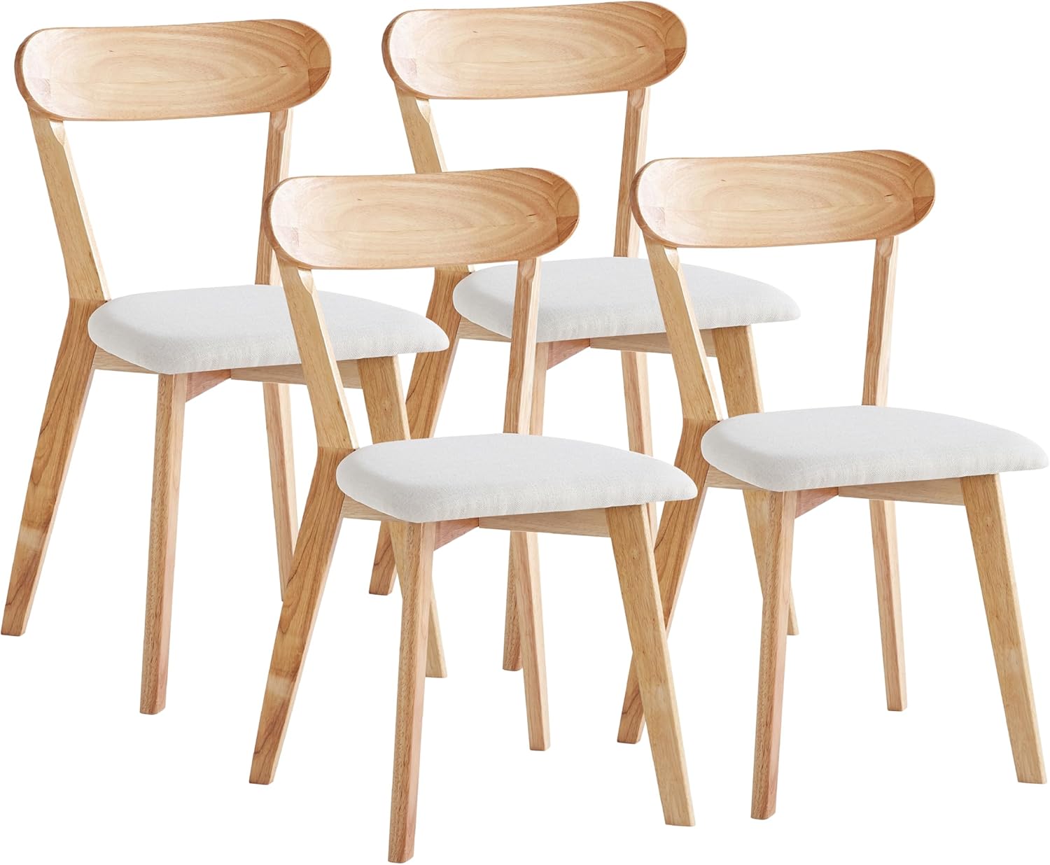 Wood Louis Dining Chairs Set of 4 100% Natural Solid Wood Home Kitchen Upholstered Chairs with Curved Backrest and Soft Padded Seat