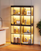AODK Display Cabinet with Glass Doors, Glass Display Case with RGB LED Light, Corner Display Shelf for Collectibles, Black Curio Cabinet for Showcase, Bookcase