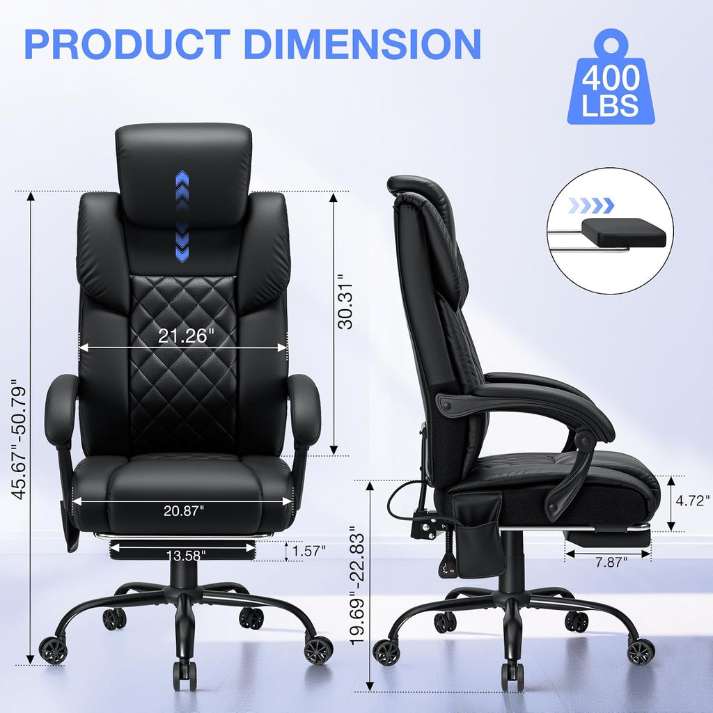 HOFFREE Executive Office Chair with Adjustable Lumbar Support High Back Computer Chair with Adjustable Headrest Reclining Home Office Desk Chair with Foot Rest,Black