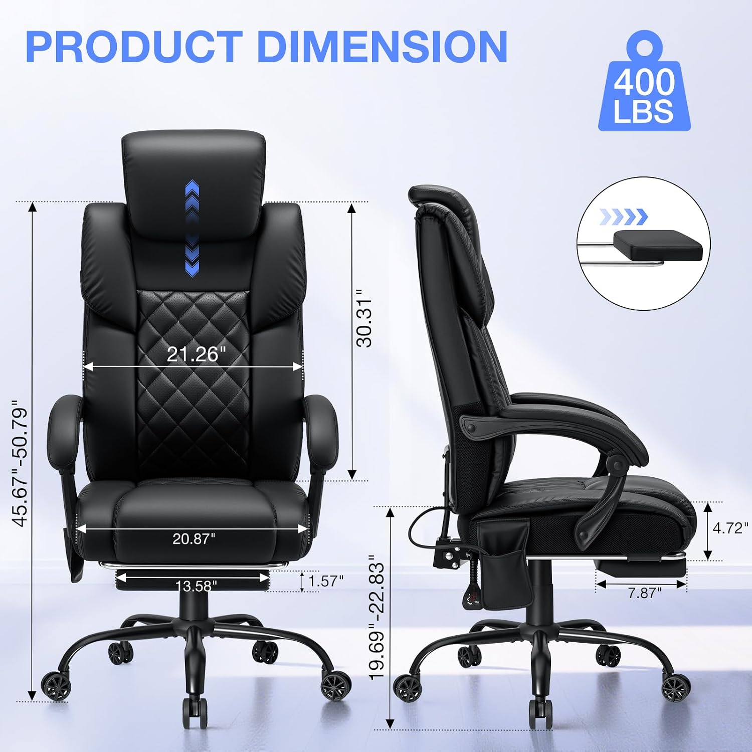HOFFREE Executive Office Chair with Adjustable Lumbar Support High Back Computer Chair with Adjustable Headrest Reclining Home Office Desk Chair with Foot Rest,Black
