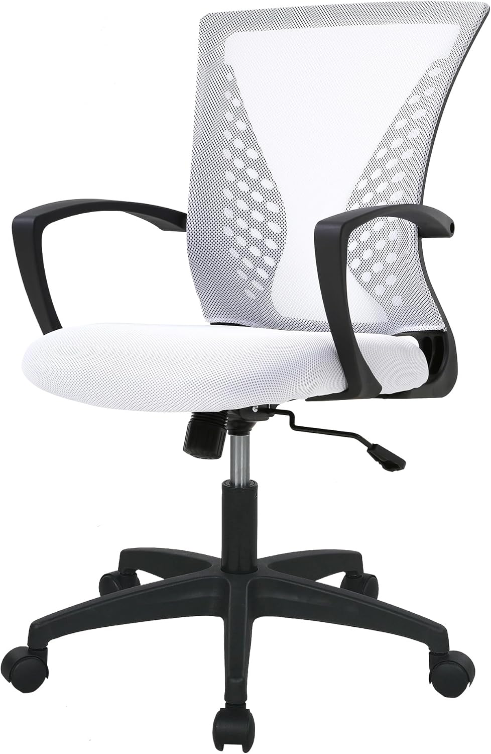 PayLessHere Office Computer Gaming Chair Ergonomic Mesh Desk Chair Adjustable Video Game Chairs with 360 Degrees Swivel Wheels Armrest Lumbar Support for Home Office,White