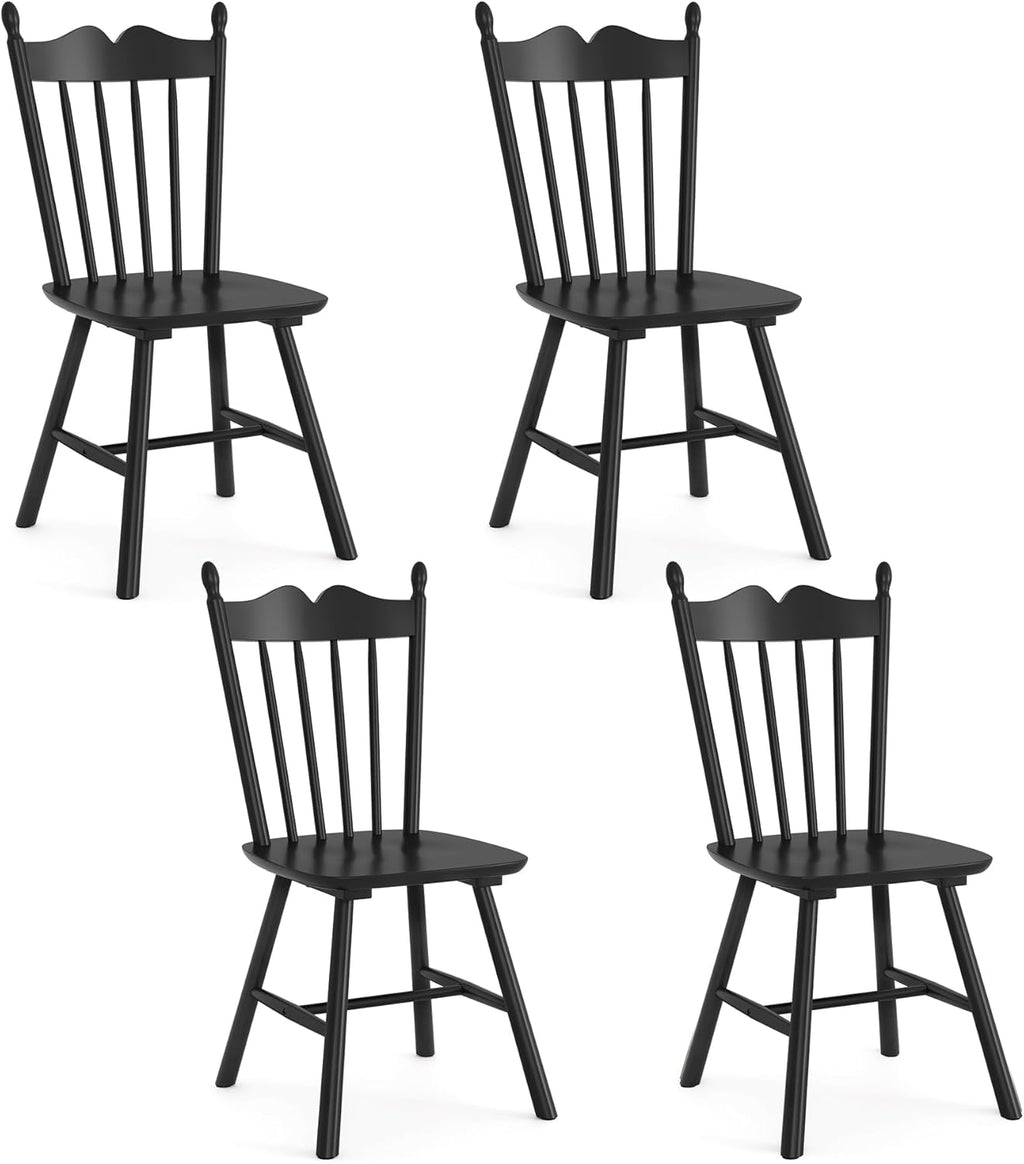 LUE BONA Black Dining Chairs Set of 4, Windsor Wooden Dining Chair with Thickened Backrest, Morden and Mid Century Kitchen Chairs for Dining Room Farmhouse, Weight Capacity 350 lbs