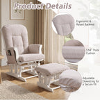 Boshen 5PCS Glider Rocker Replacement Cushions with Ottoman Cover, 3.5" Thick High Back Rocking Chair Cushion Set with Side Pockets for Indoor Nursery Glider Chair, Washable and Non Slip, Beige