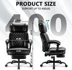 Executive High Back Home Office Chair with Foot Rest & Adjustable Headrest for Lower Back Pain Relief, Comfy Ergonomic Computer Desk Chair 400lb, Padded PU Leather Chair, Pocket Spring seat