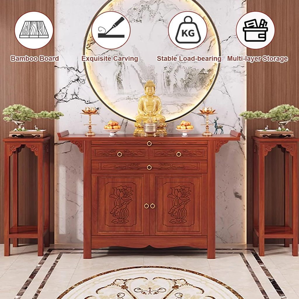 Buddha Altar Table, Personal Shrine Stand, Chinese Cabinet Pedestal Offering Table for Living Room, Small Spaces, Buddhist Prayer Altar Cabinet, Meditation Shrine Tavle(34.6in)