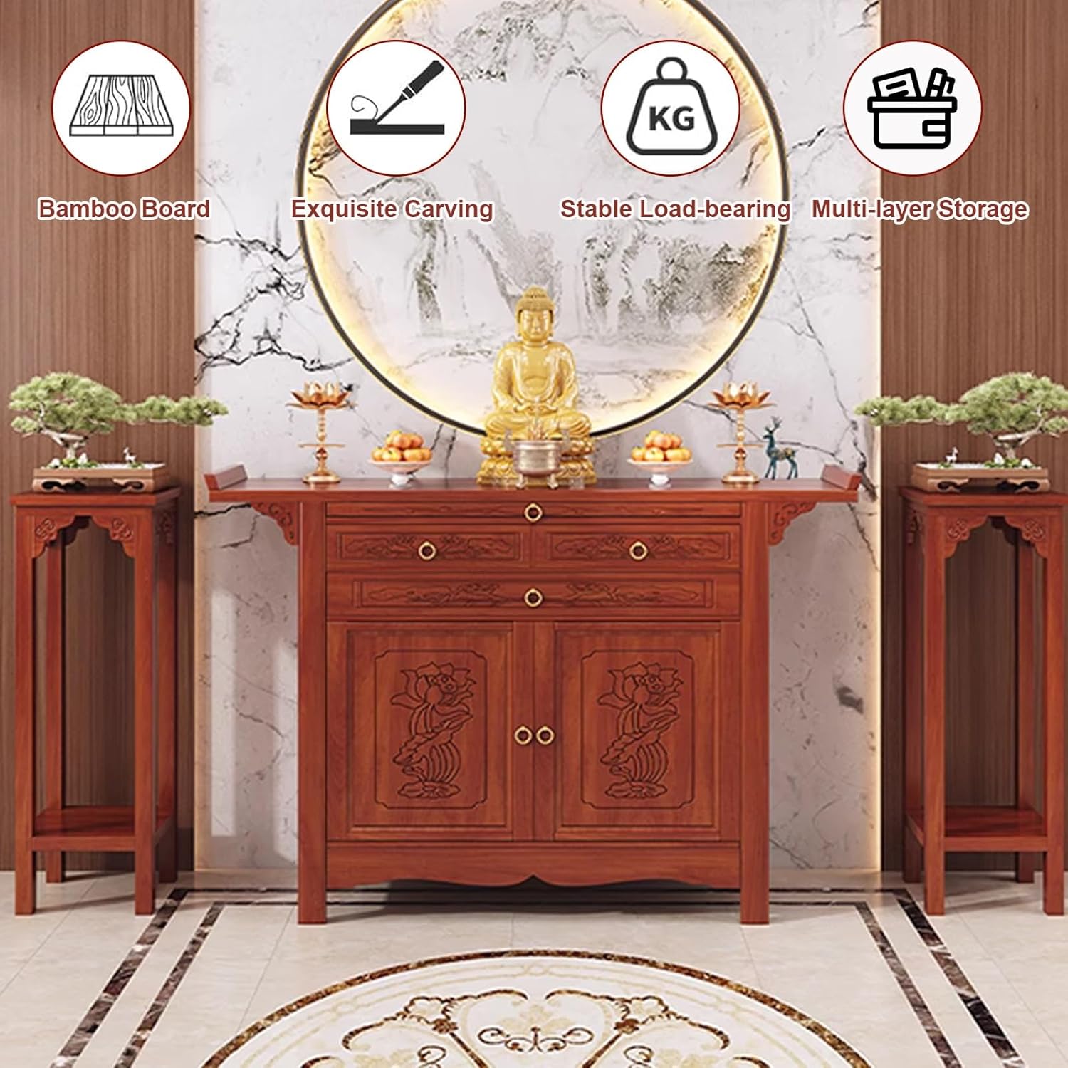 Buddha Altar Table, Personal Shrine Stand, Chinese Cabinet Pedestal Offering Table for Living Room, Small Spaces, Buddhist Prayer Altar Cabinet, Meditation Shrine Tavle(34.6in)